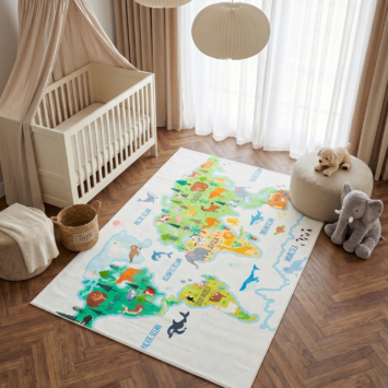 Tappeto Kids Bambini Multicolore Mappa del Mondo Antiscivolo