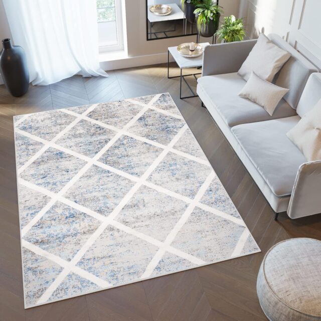 Tappeto Valley Grigio Blu Geometrico a Scacchiera
