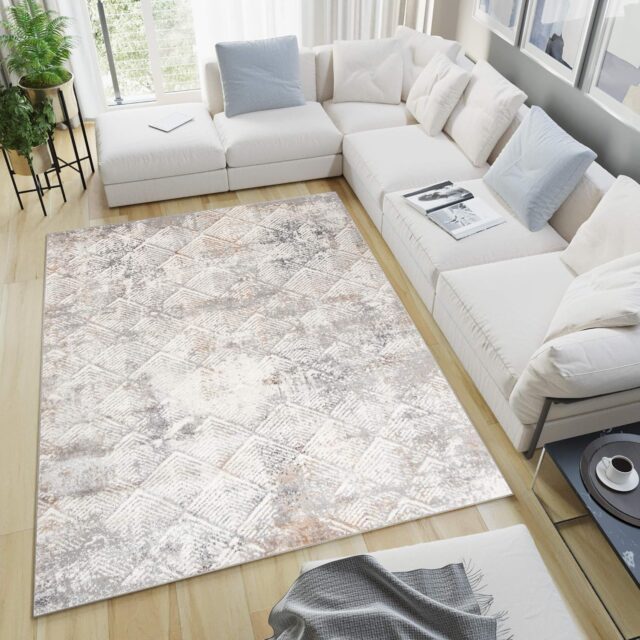 Tappeto Valley Grigio Beige Geometrico Quadrato