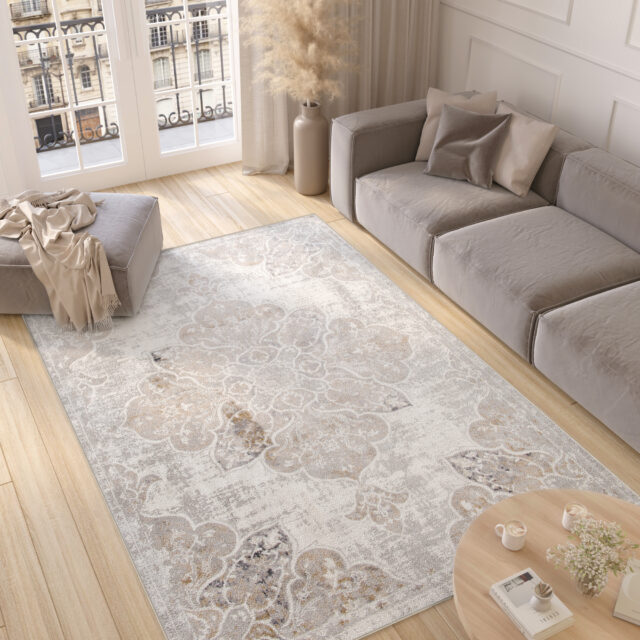 Tappeto Valley Grigio Beige Vintage Floreale