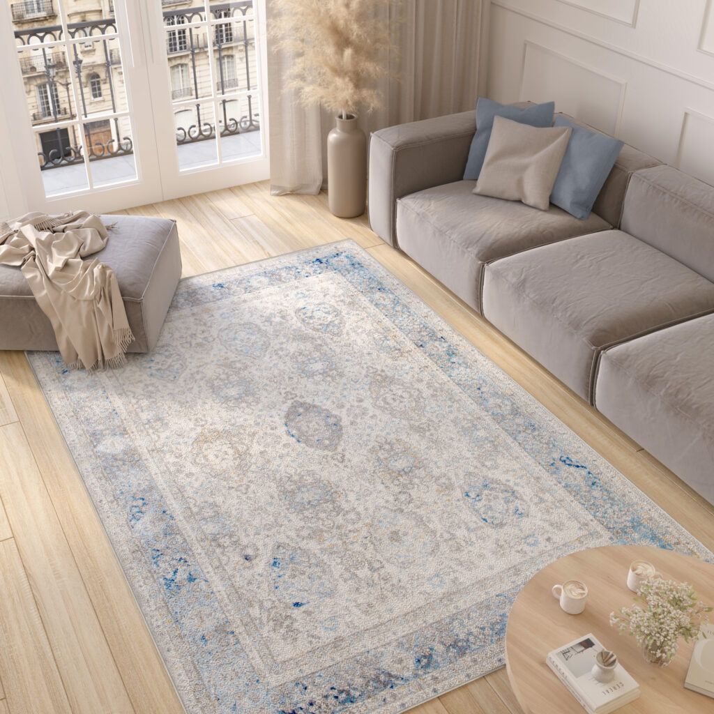 Tappeto Valley Grigio Blu Vintage Cornice