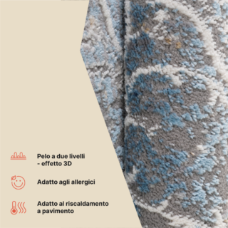 Tappeto Valley Rotondo Grigio Blu Vintage Floreale