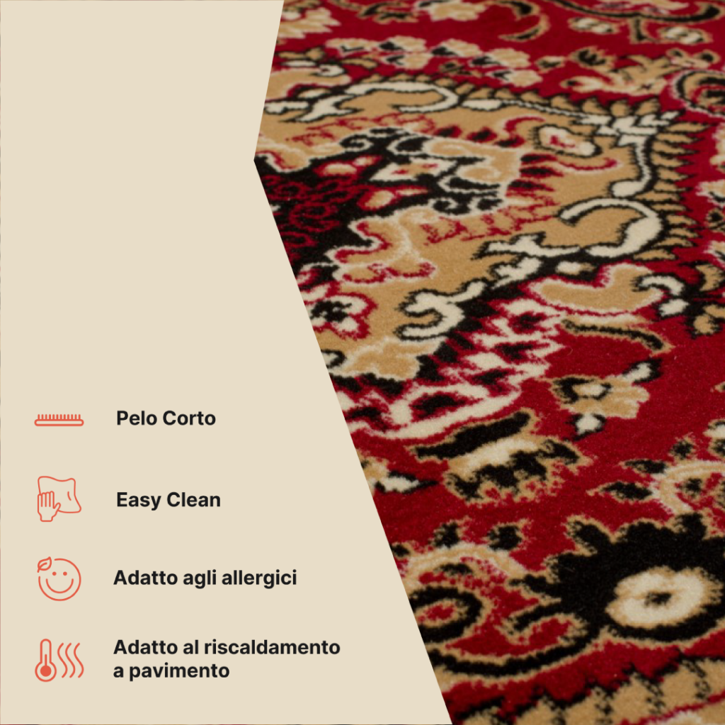 Tappeto Atlas Rosso Beige Tradizionale Medaglione