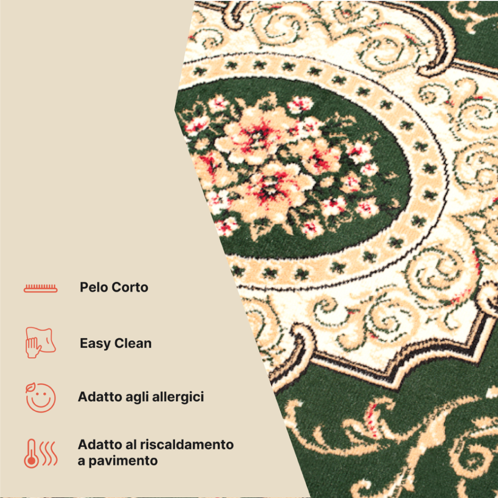 Tappeto Atlas Verde Crema Tradizionale Medaglione