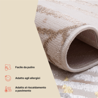 Tappeto Crystal Verde Oro Crema Foglie Effetto 3D