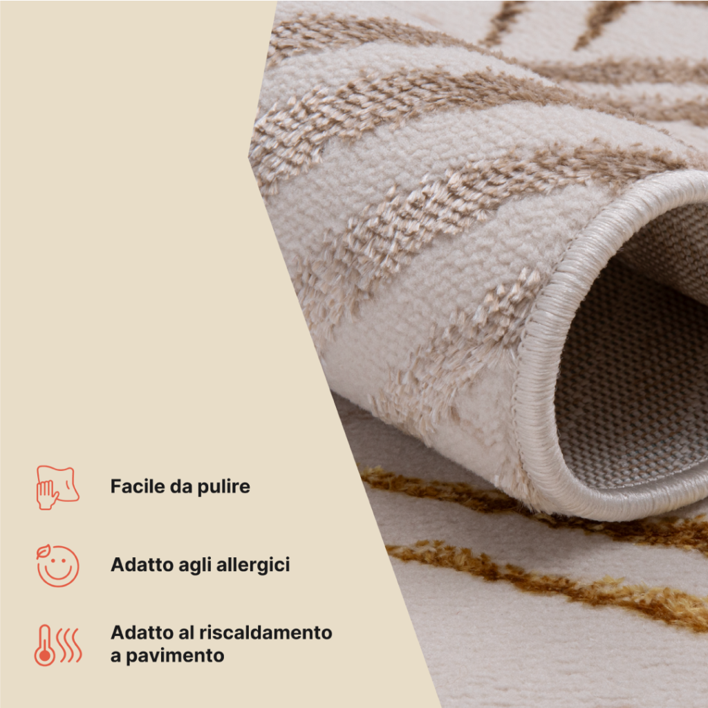 Tappeto Crystal Oro Marrone Crema Foglie Effetto 3D