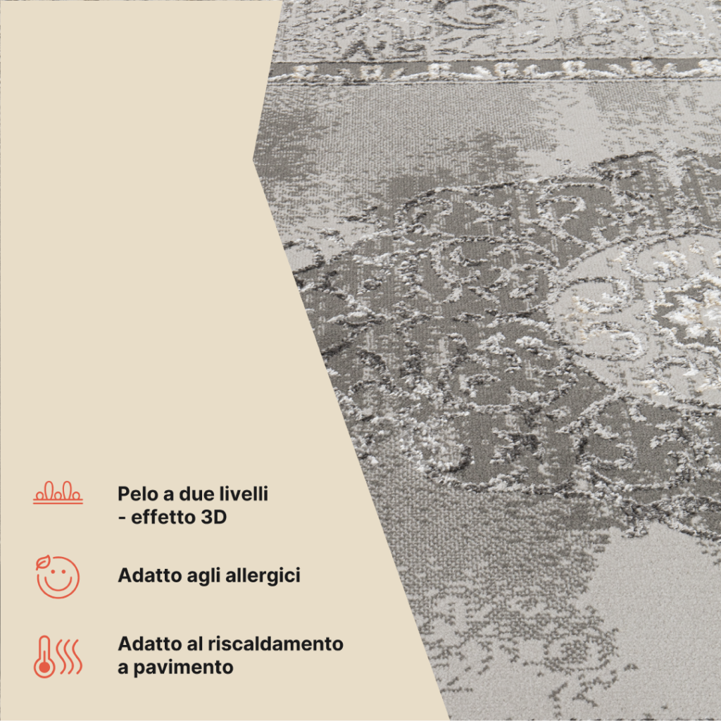 Tappeto Ares Grigio Rosetta Cornice Vintage