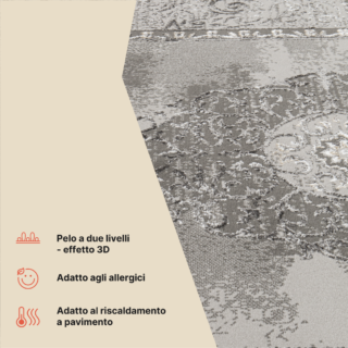 Tappeto Ares Grigio Rosetta Cornice Vintage