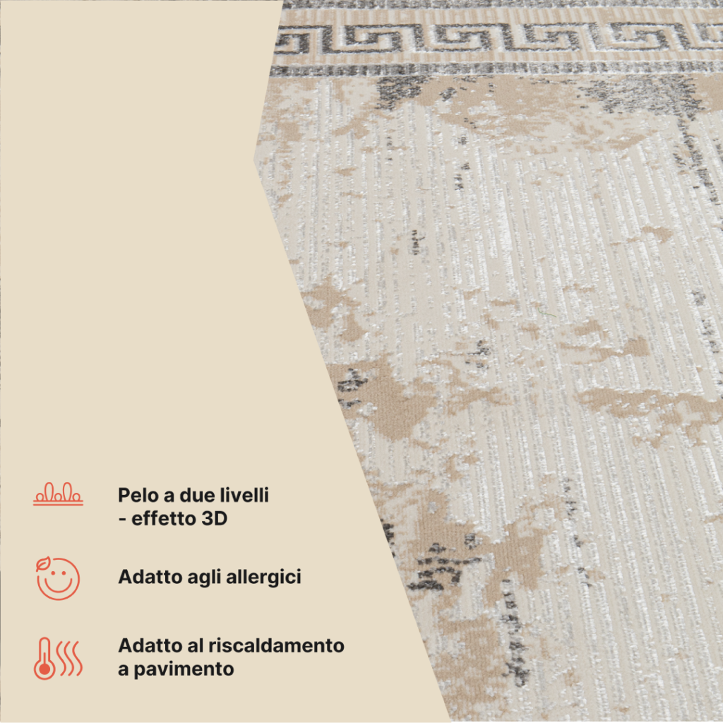 Tappeto Ares Grigio Beige Cornice Sfumature