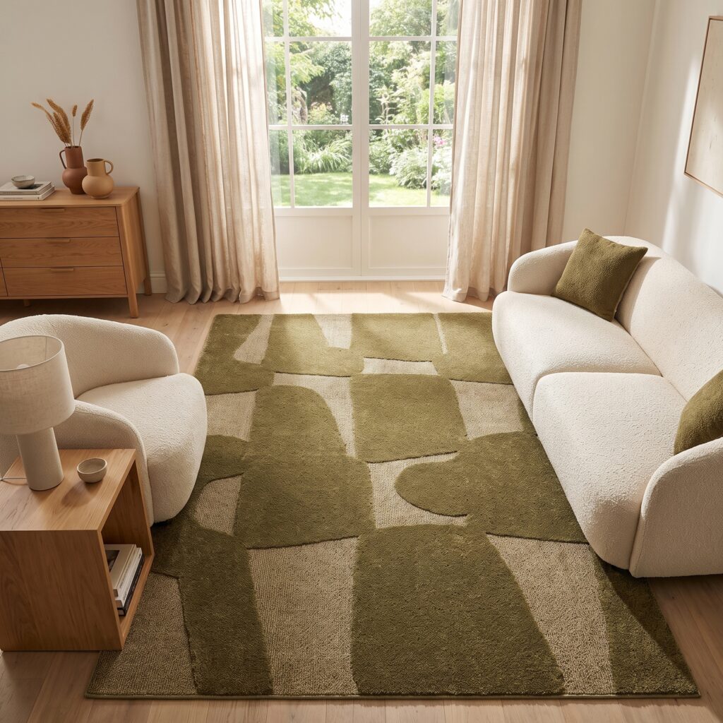 Tappeto Relievo 3D Verde Oliva Astratto
