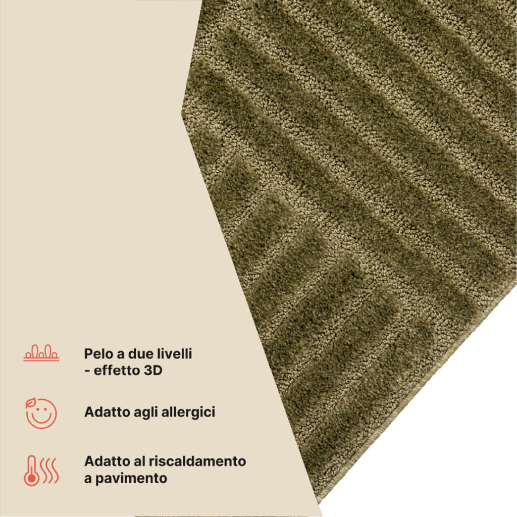 Tappeto Relievo 3D Verde Oliva a Righe