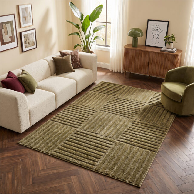 Tappeto Relievo 3D Verde Oliva a Righe