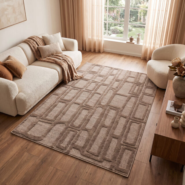 Tappeto Relievo 3D Taupe Geometrico