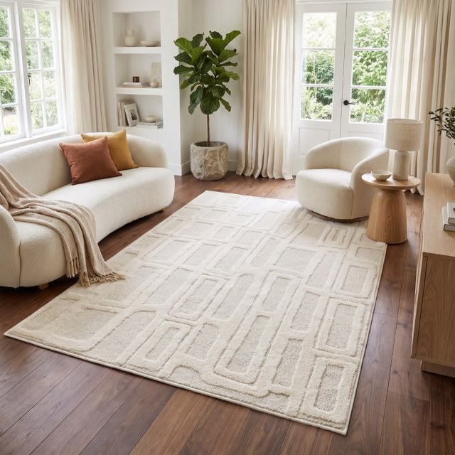 Tappeto Relievo 3D Crema Geometrico