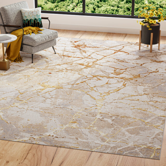 Tappeto Golden Crema Oro Astratto Linee