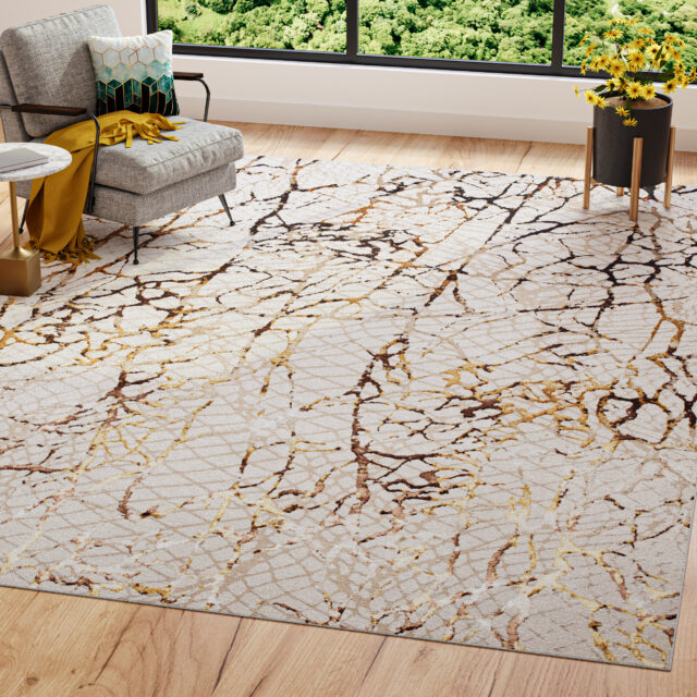 Tappeto Golden Crema Oro Marrone Pelle di Serpente