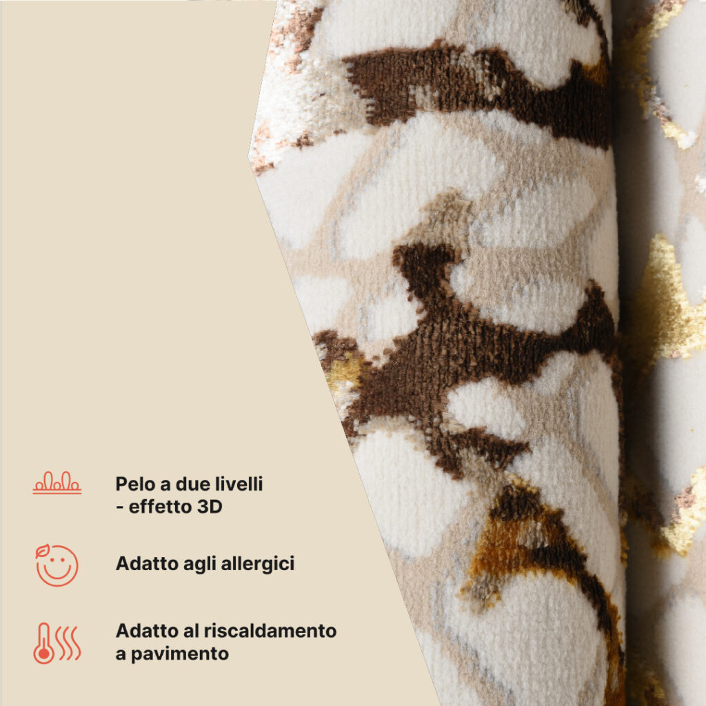 Tappeto Golden Crema Oro Marrone Pelle di Serpente