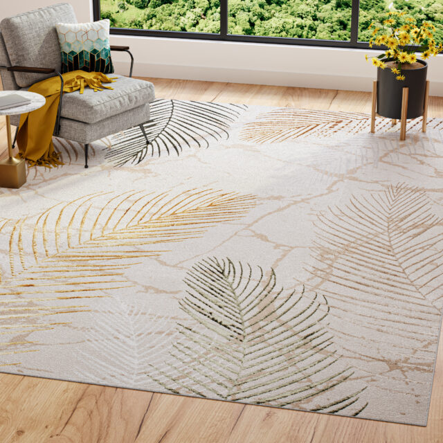 Tappeto Golden Crema Oro Verde Foglie