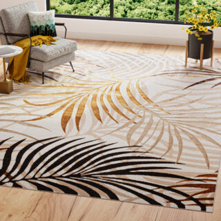 Tappeto Golden Crema Marrone Oro Foglie