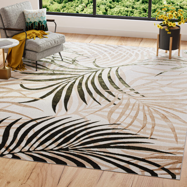Tappeto Golden Crema Beige Verde Foglie