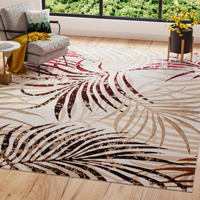 Tappeto Golden Crema Beige Rosso Foglie