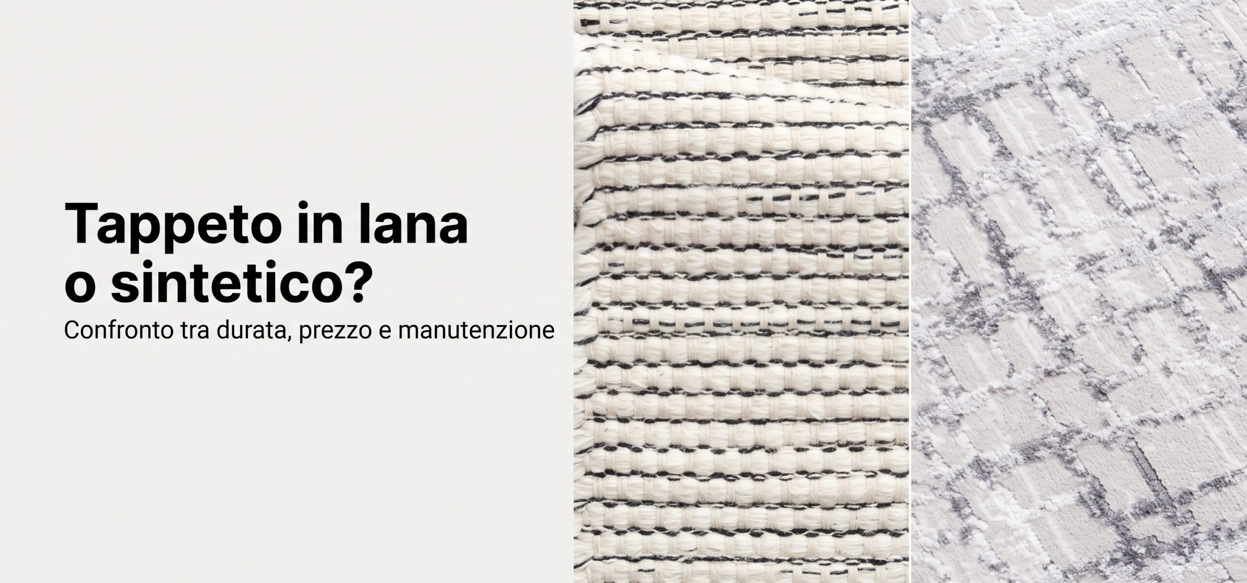Confronto tra un tappeto in lana écru e un tappeto sintetico moderno della collezione SKY in un soggiorno luminoso