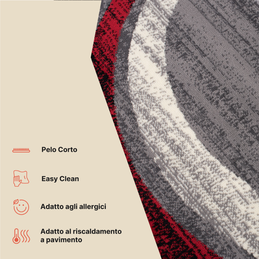 Tappeto Dream Grigio Chiaro Rosso Onde
